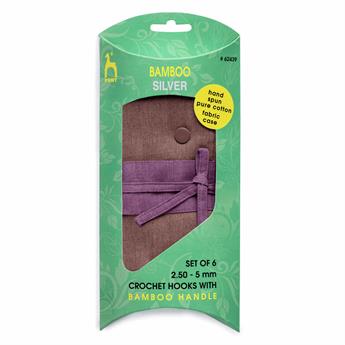 Fabric Gift Set: 6 Crochet Hooks with Bamboo Handle
