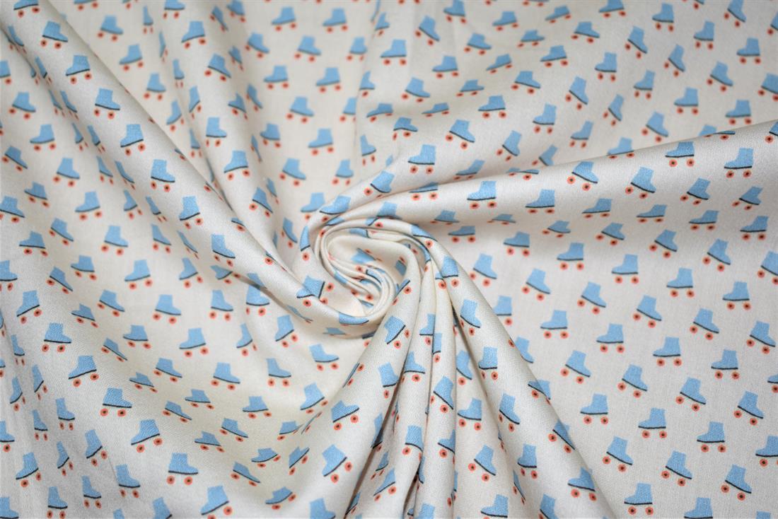 Beige Small Floral Print Cotton Fabric