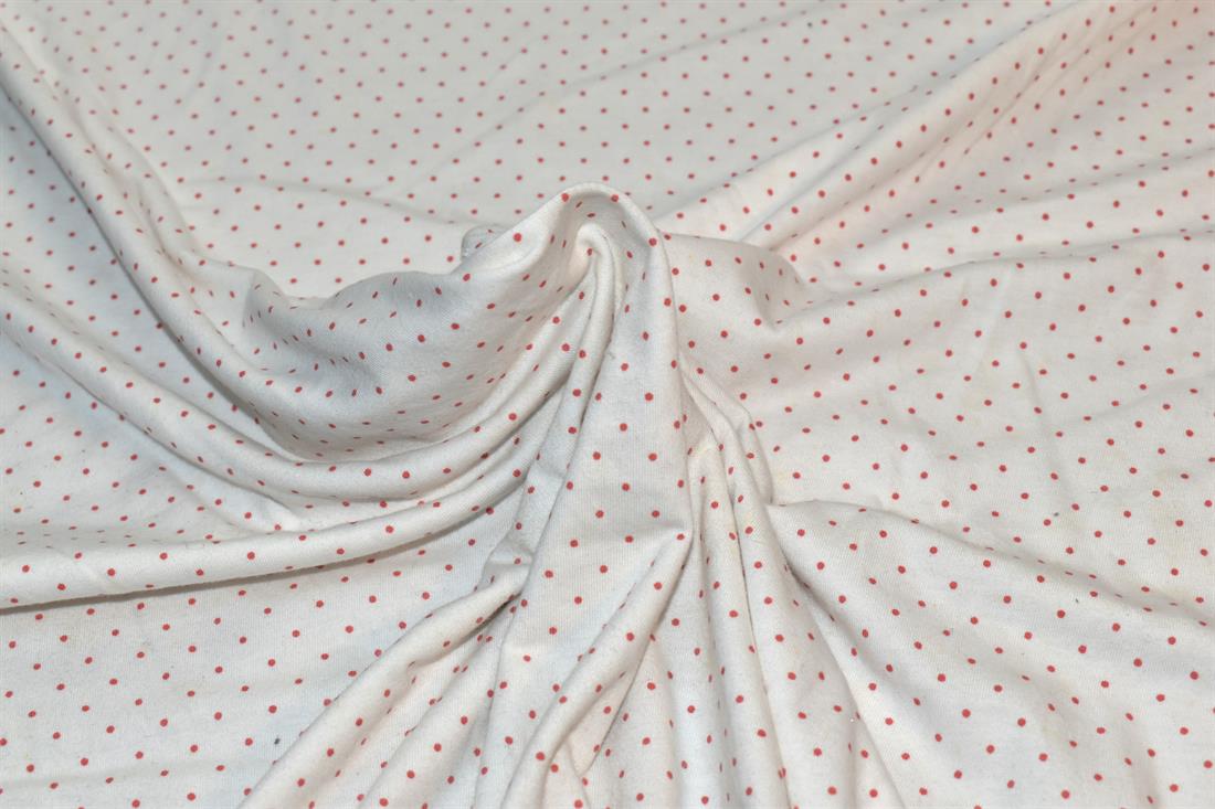 Ivory & Red Pin Spots Printed Jersey Fabric