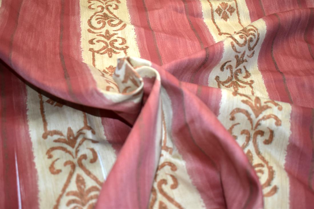 Rust & Beige Printed Furnishing Upholstery Curtain Fabric