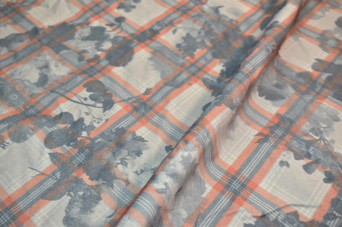 Sage Green & Orange Printed Polyester Fabric