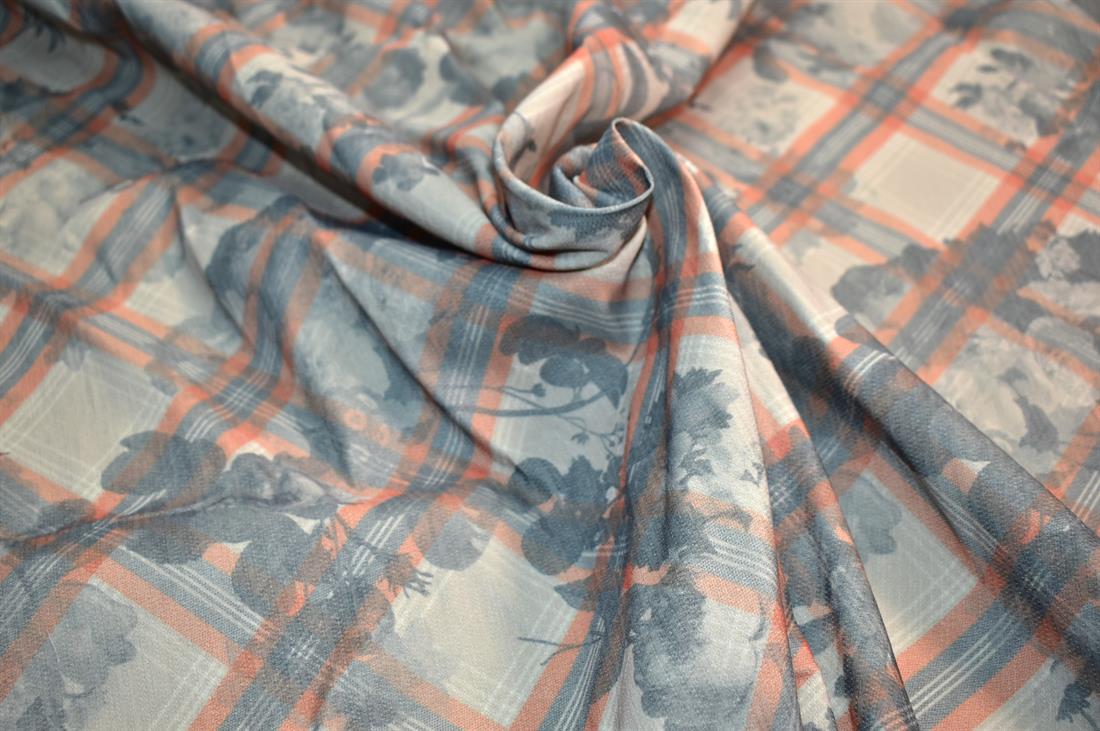 Sage Green & Orange Printed Polyester Fabric