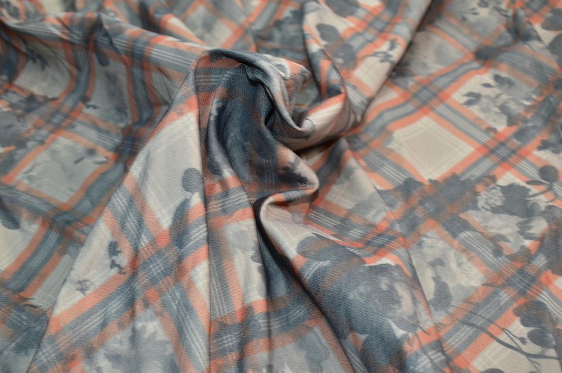 Sage Green & Orange Printed Polyester Fabric