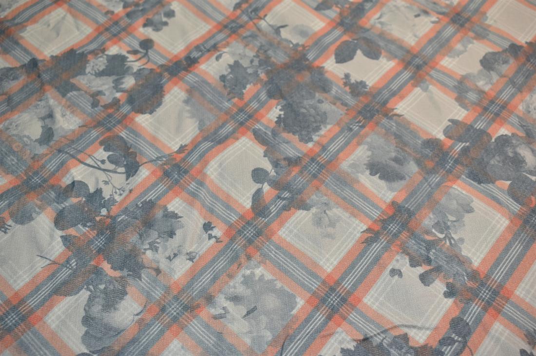 Sage Green & Orange Printed Polyester Fabric
