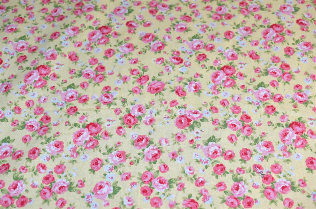 Yellow & Pink Printed Floral 100% Cotton Poplin Fabric