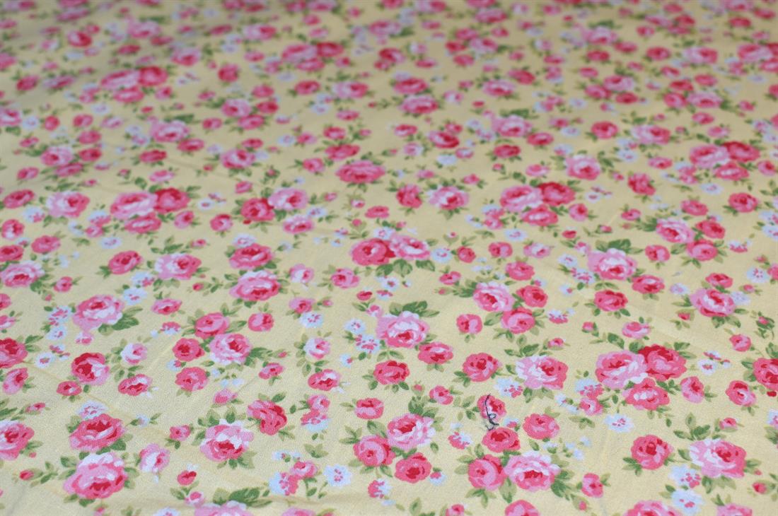 Yellow & Pink Printed Floral 100% Cotton Poplin Fabric