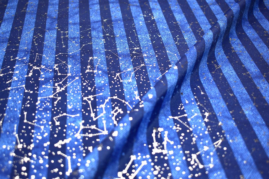 Royal Blue & Navy Printed Stretchy Metallic Look Foil Jersey