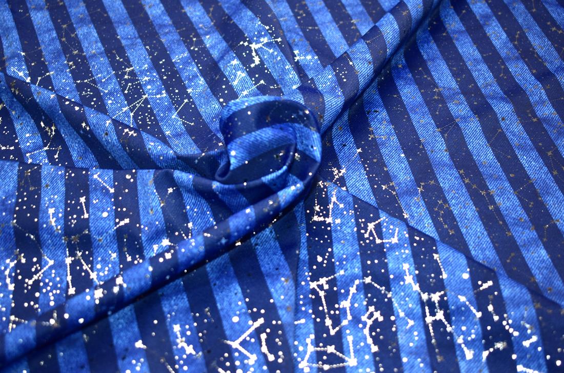 Royal Blue & Navy Printed Stretchy Metallic Look Foil Jersey