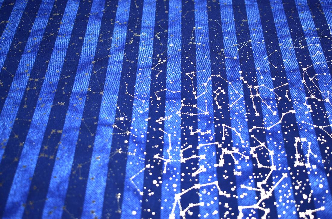 Royal Blue & Navy Printed Stretchy Metallic Look Foil Jersey
