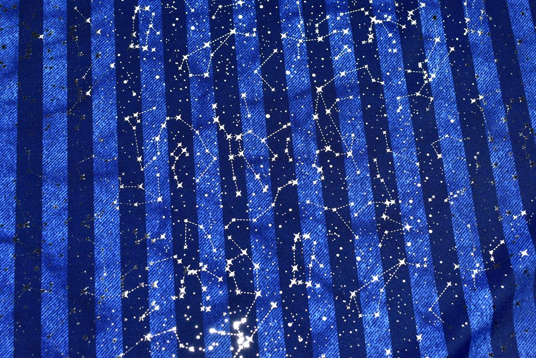 Royal Blue & Navy Printed Stretchy Metallic Look Foil Jersey