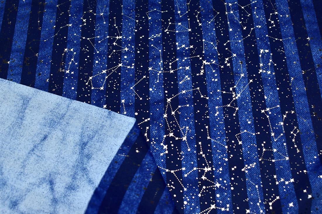 Royal Blue & Navy Printed Stretchy Metallic Look Foil Jersey