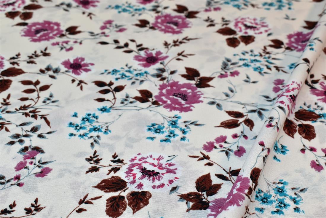 White & Pink Viscose 2Mtr Piece Printed Floral 100% Fabric