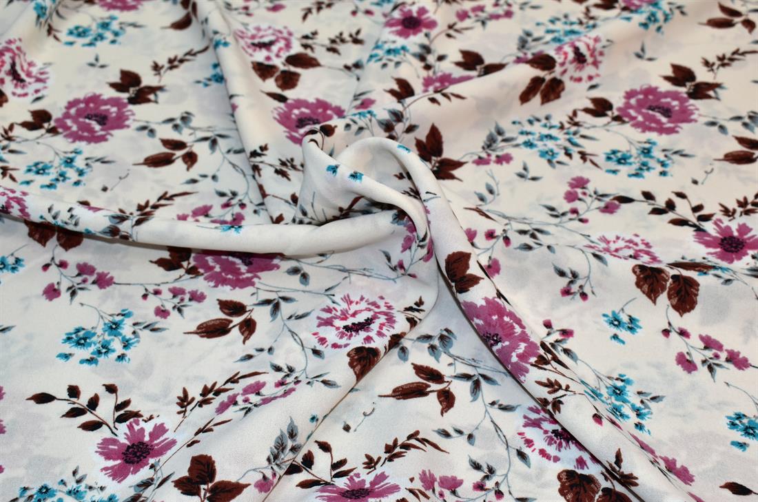 White & Pink Viscose 2Mtr Piece Printed Floral 100% Fabric