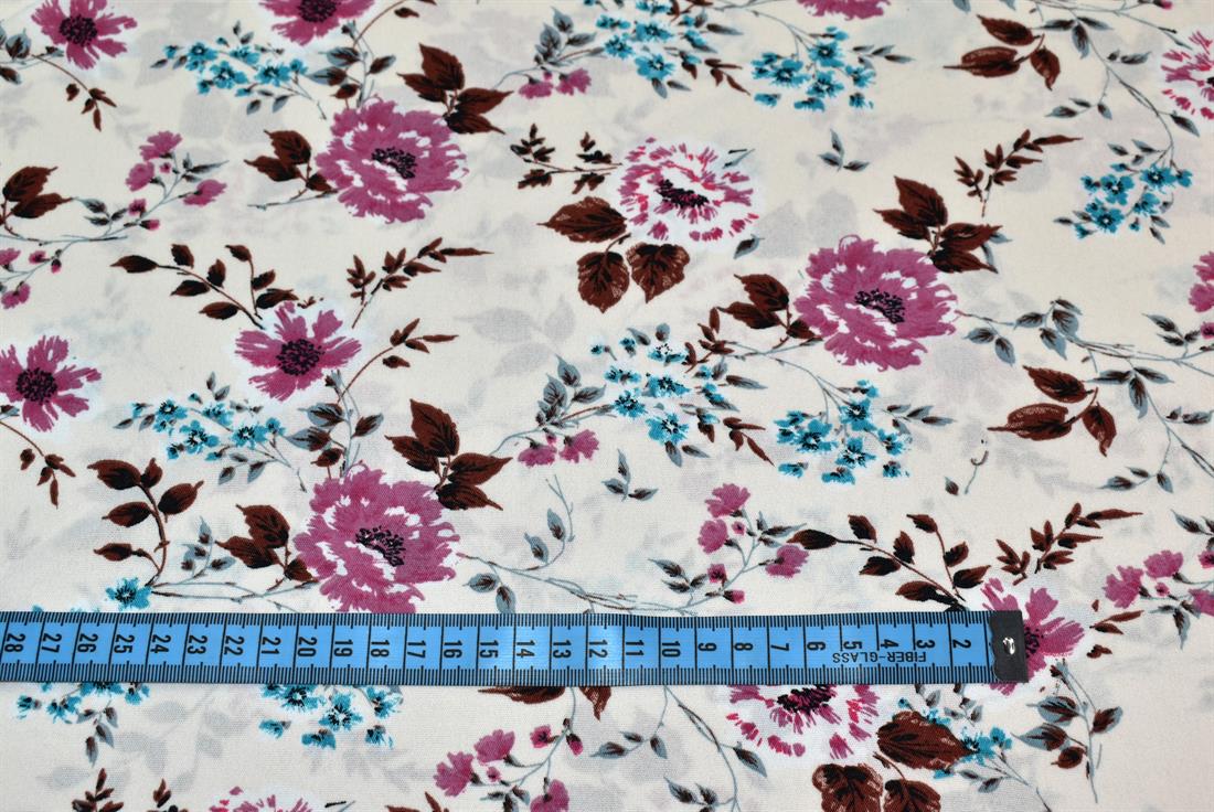 White & Pink Viscose 2Mtr Piece Printed Floral 100% Fabric
