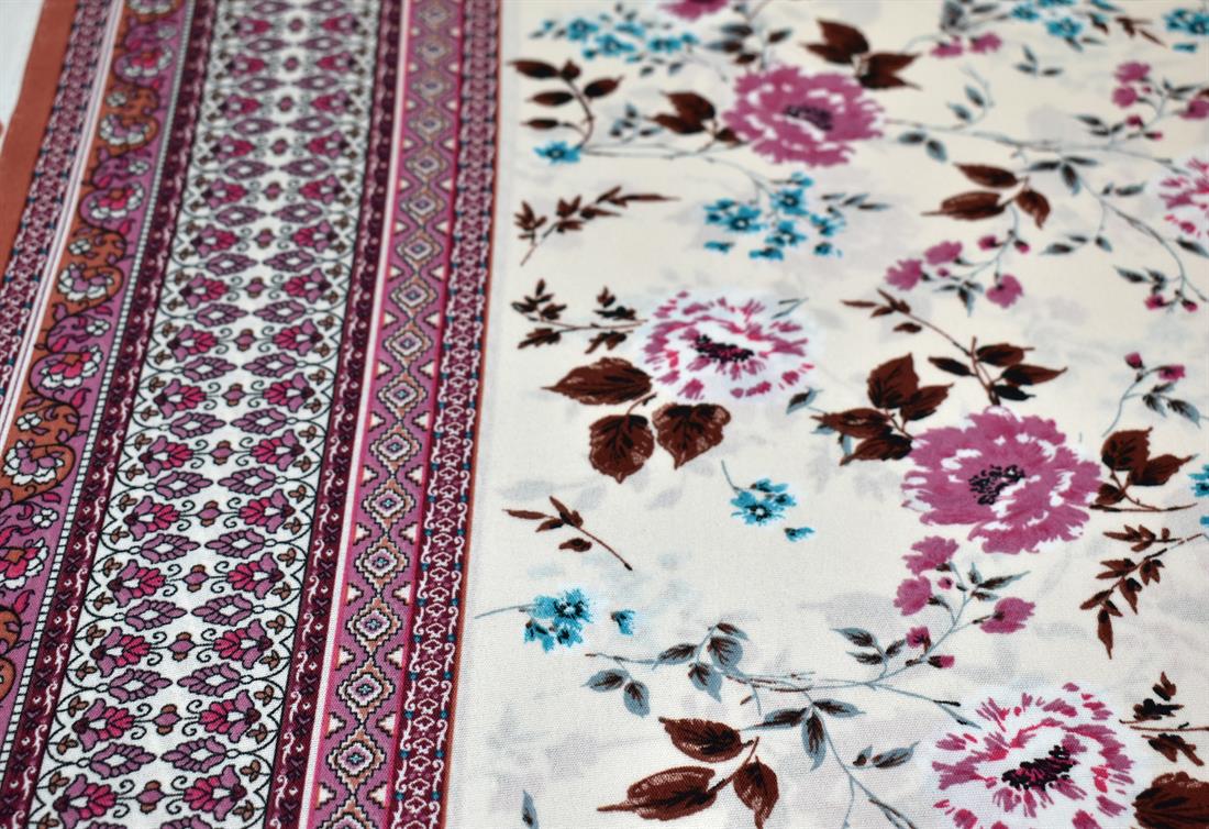 White & Pink Viscose 2Mtr Piece Printed Floral 100% Fabric
