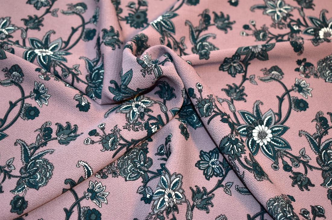 Mouve & Black Viscose 2Mtr Piece Printed Floral 100% Fabric