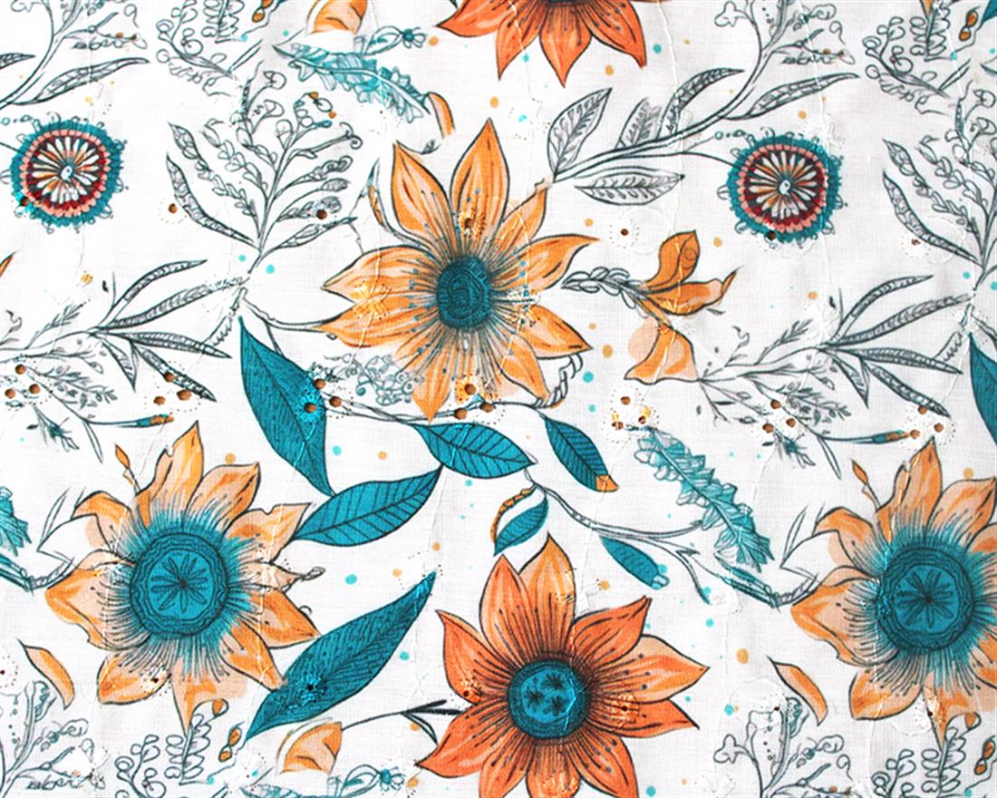 Cream Mindy Florals Majestic Sunflower Polycotton Anglaise Painted…