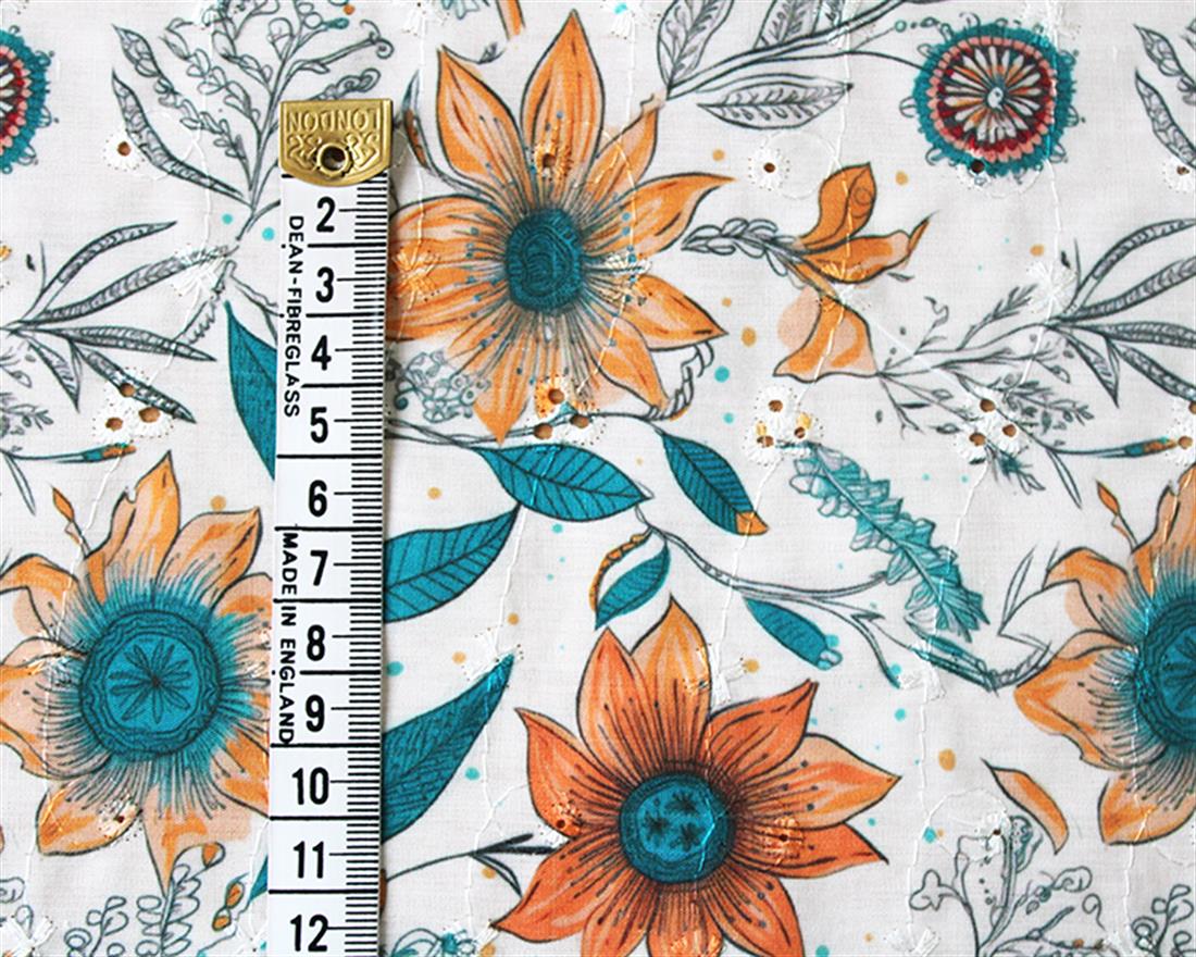 Cream Mindy Florals Majestic Sunflower Polycotton Anglaise Painted…