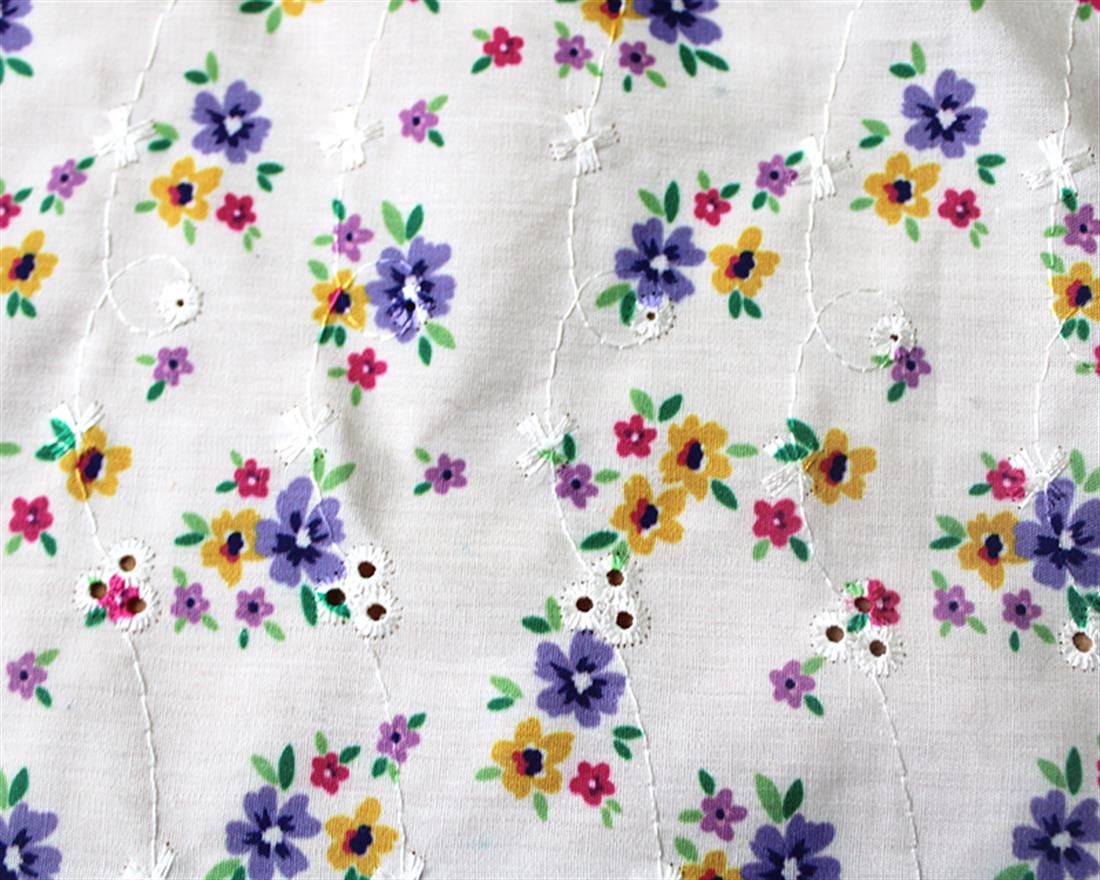 White Mindy Florals Forget Me Not Polycotton Anglaise