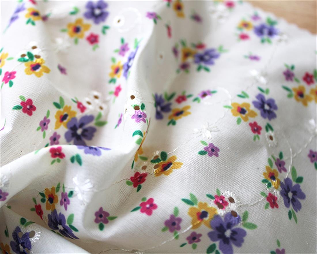 White Mindy Florals Forget Me Not Polycotton Anglaise