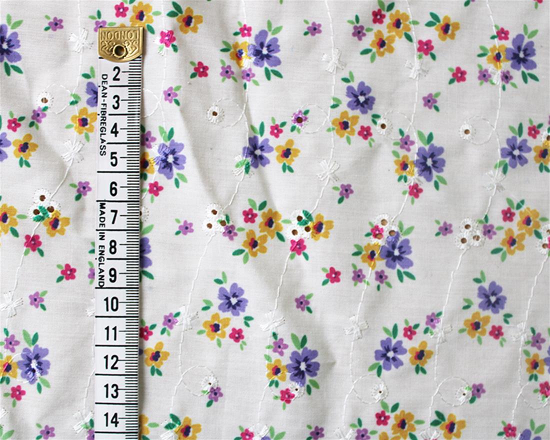White Mindy Florals Forget Me Not Polycotton Anglaise