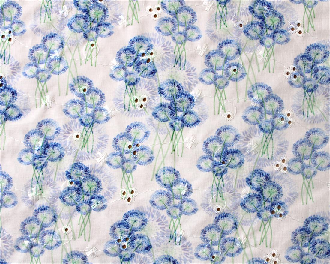 Mindy Florals Dancing Dandelion Polycotton Anglaise Blue Dandelions…