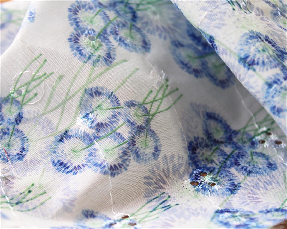 Mindy Florals Dancing Dandelion Polycotton Anglaise Blue Dandelions…