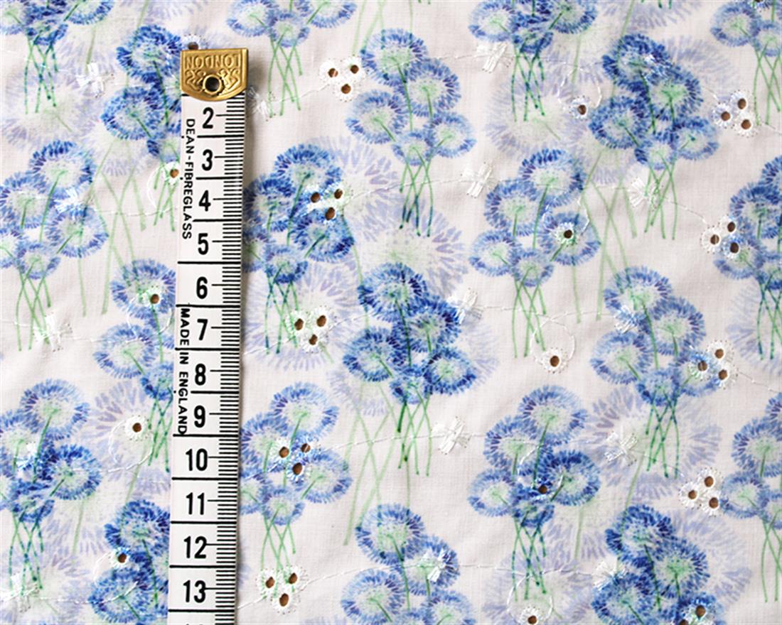 Mindy Florals Dancing Dandelion Polycotton Anglaise Blue Dandelions…