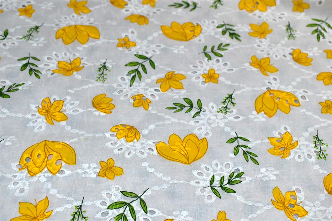 Flowers and Leaves Polycotton Anglaise Introducing Broderie Fabric