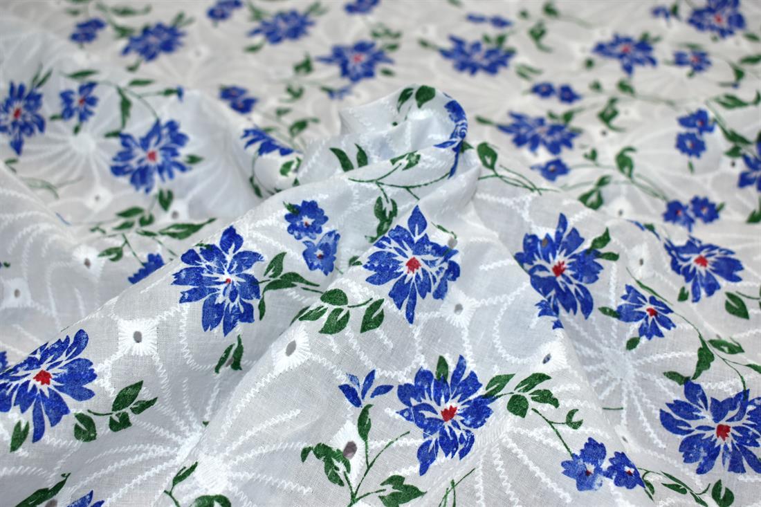 Flowers and Leaves Polycotton Anglaise Introducing Broderie Fabric