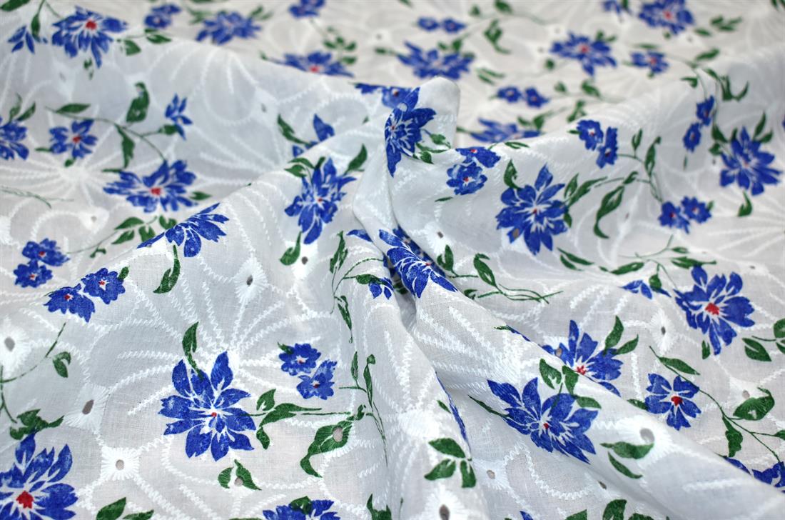 Flowers and Leaves Polycotton Anglaise Introducing Broderie Fabric