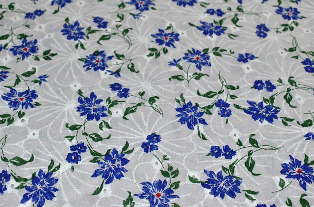 Flowers and Leaves Polycotton Anglaise Introducing Broderie Fabric