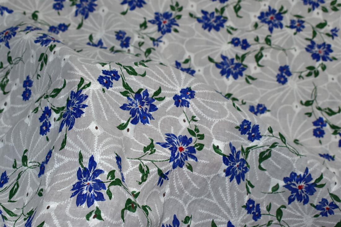 Flowers and Leaves Polycotton Anglaise Introducing Broderie Fabric
