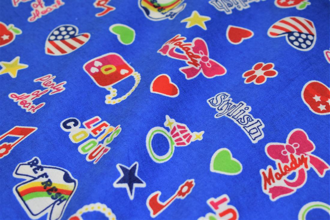 Blue Brushed Cotton Printed Fabric