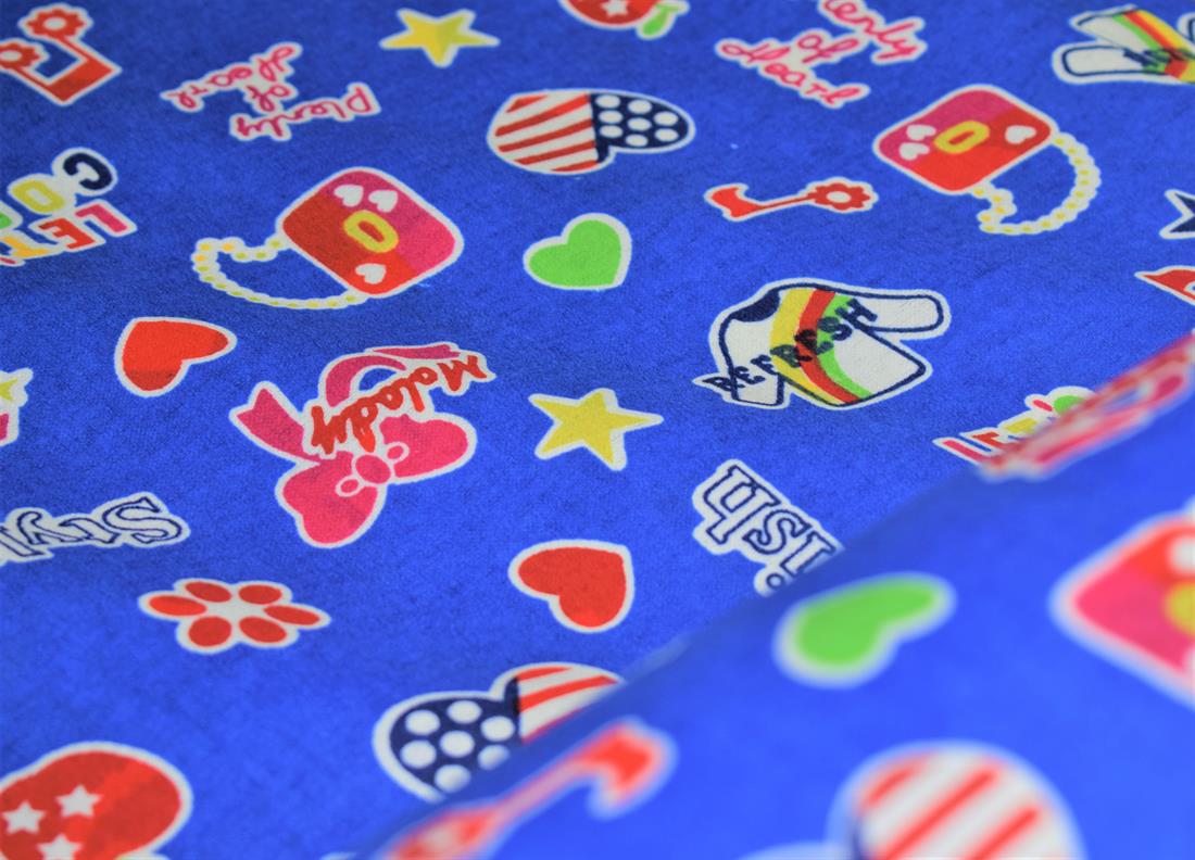 Blue Brushed Cotton Printed Fabric