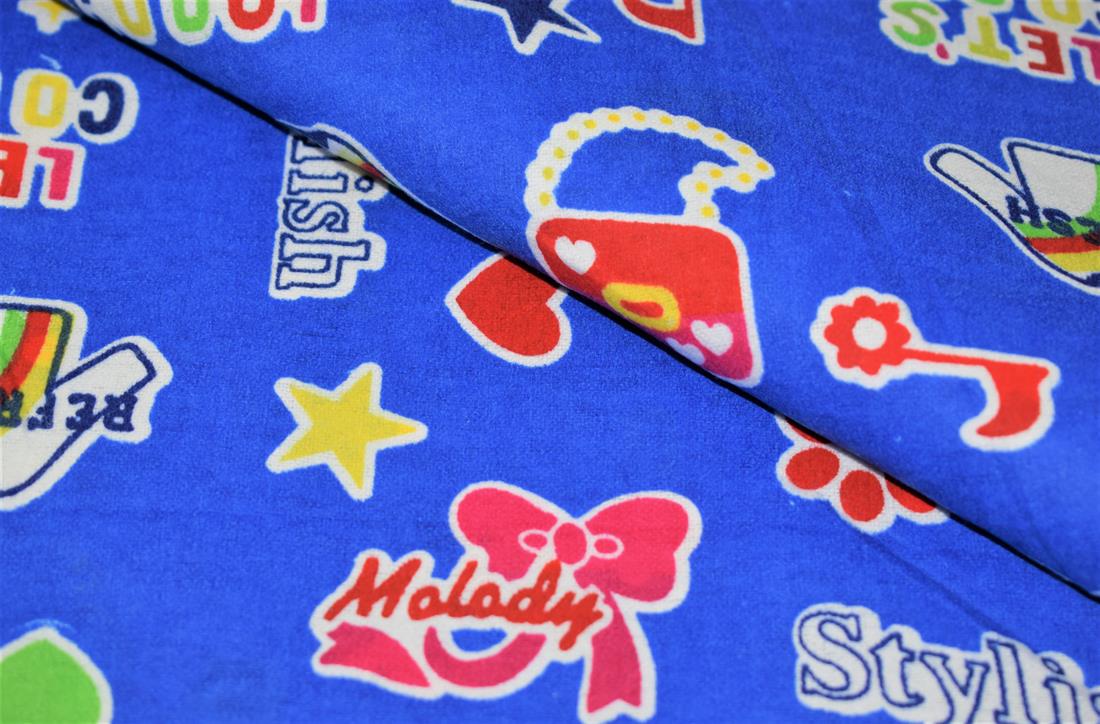 Blue Brushed Cotton Printed Fabric