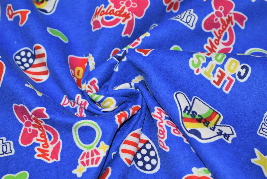 Blue Brushed Cotton Printed Fabric