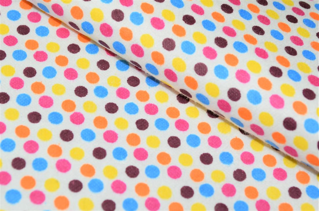 White 100% Brushed Flannel Cotton Fabric, Dots Print