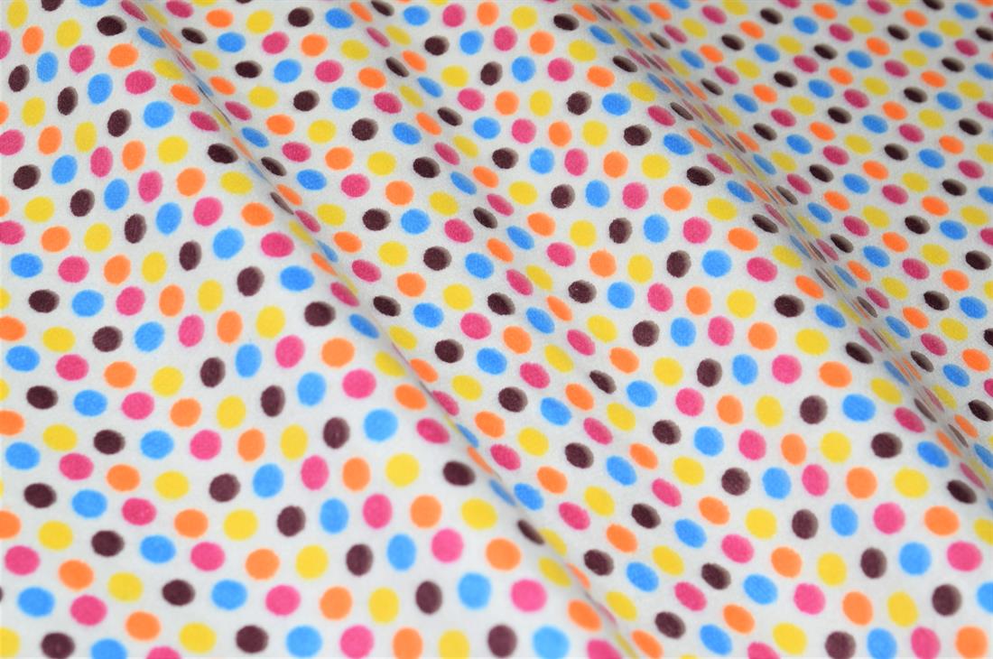 White 100% Brushed Flannel Cotton Fabric, Dots Print
