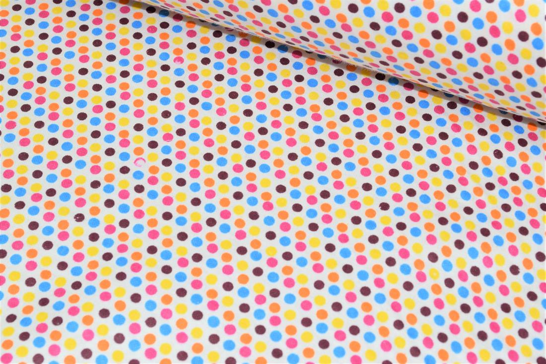 White 100% Brushed Flannel Cotton Fabric, Dots Print