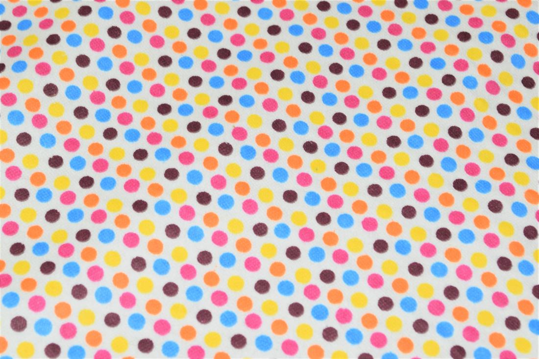 White 100% Brushed Flannel Cotton Fabric, Dots Print
