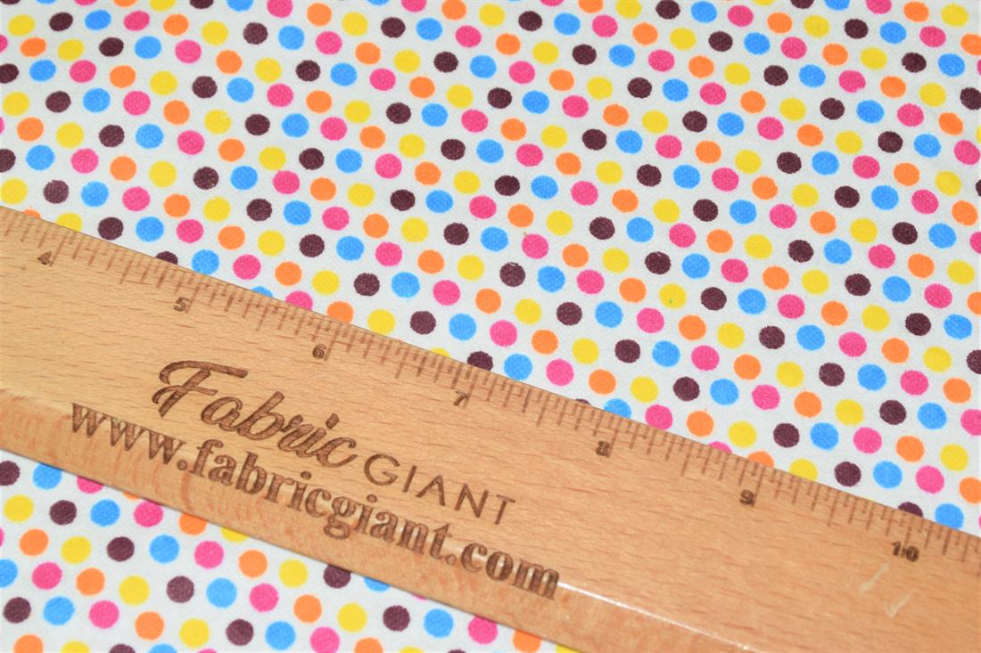 White 100% Brushed Flannel Cotton Fabric, Dots Print