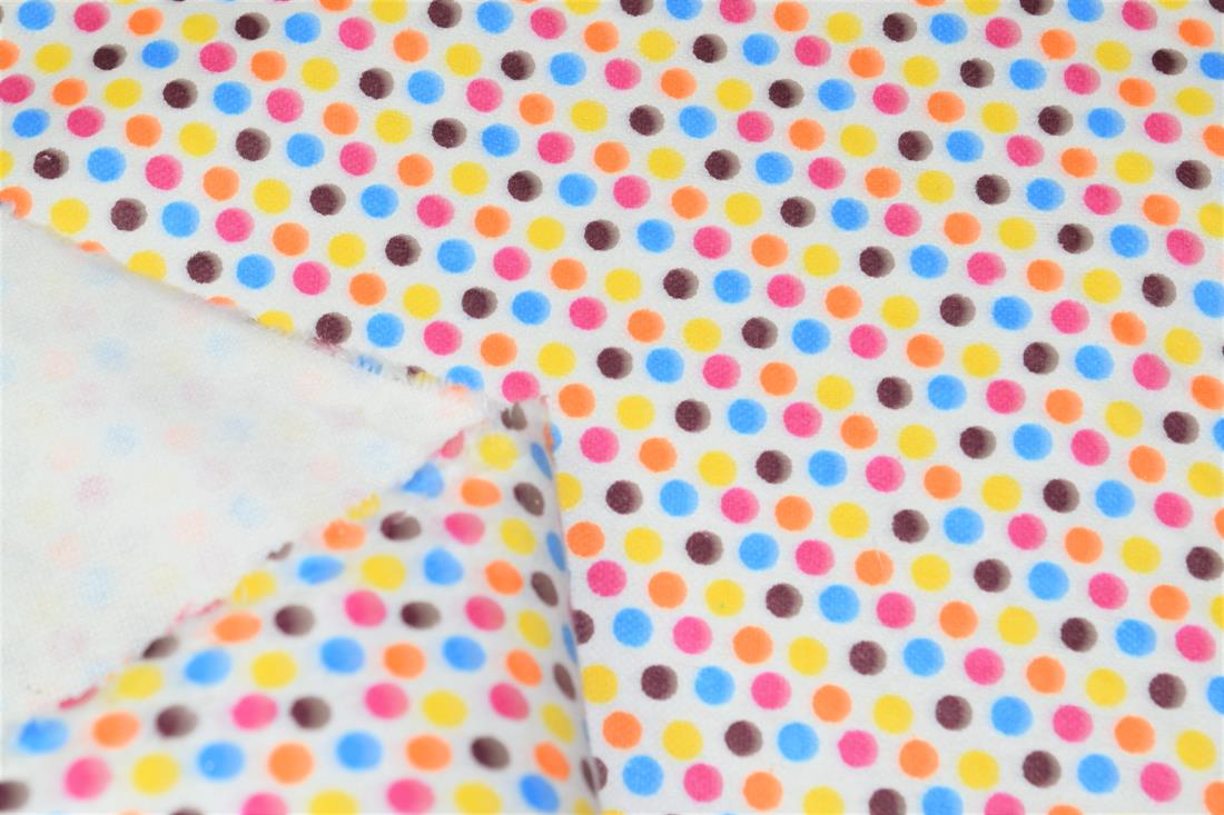 White 100% Brushed Flannel Cotton Fabric, Dots Print