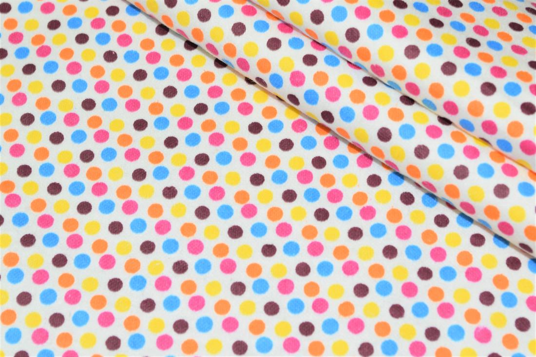 White 100% Brushed Flannel Cotton Fabric, Dots Print
