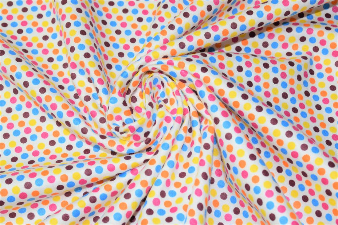 White 100% Brushed Flannel Cotton Fabric, Dots Print
