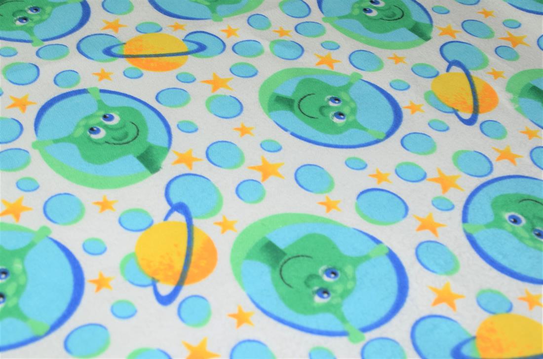 White 100% Brushed Flannel Cotton Fabric, Aliens Print