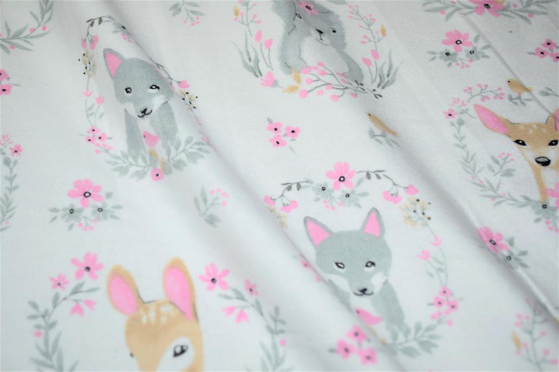 Ivory Woodland Animals Prented 100% Brushed Flannel Cotton Fabric