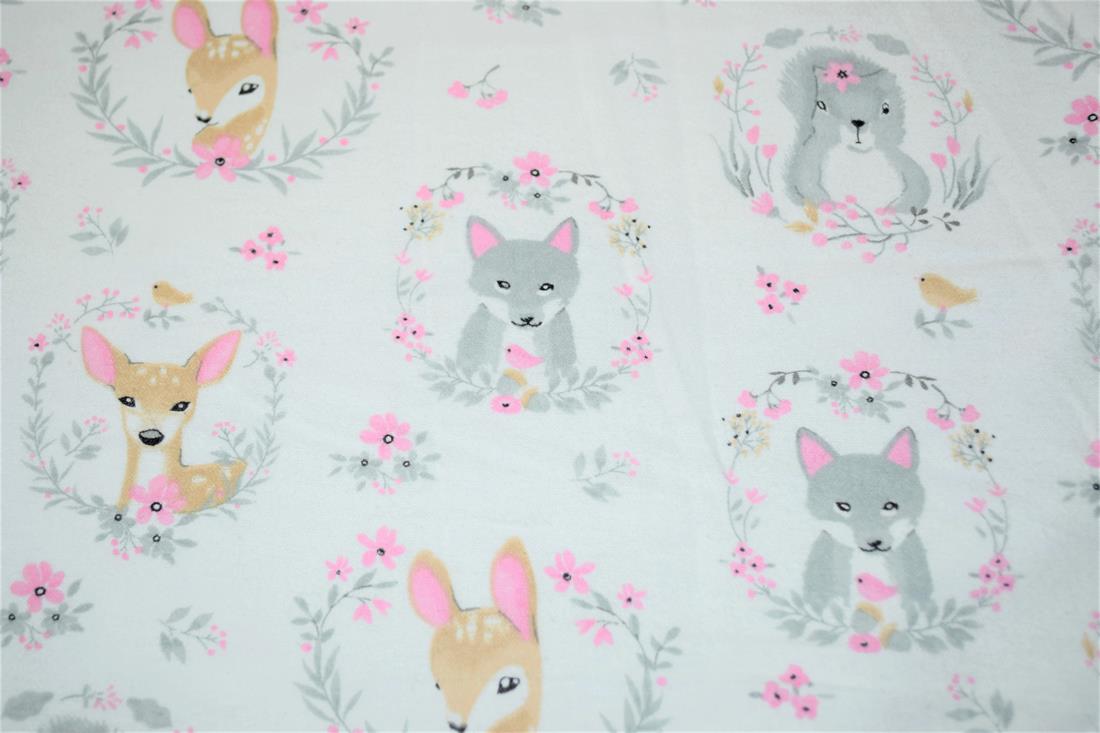 Ivory Woodland Animals Prented 100% Brushed Flannel Cotton Fabric