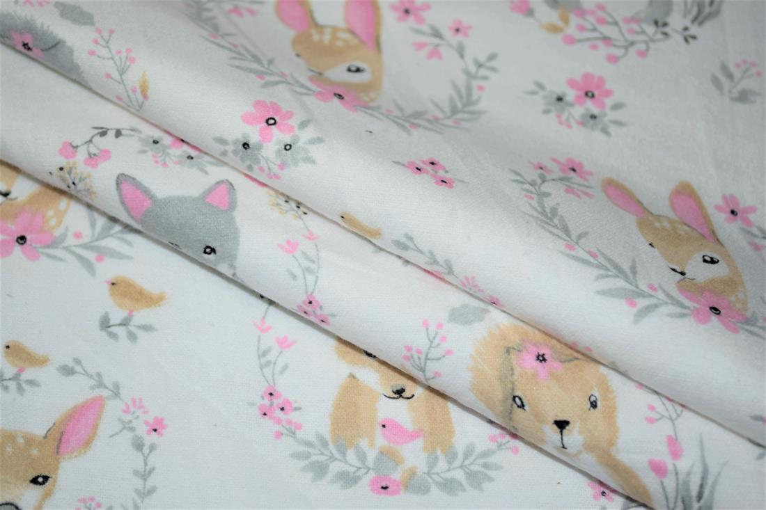 Ivory Woodland Animals Prented 100% Brushed Flannel Cotton Fabric