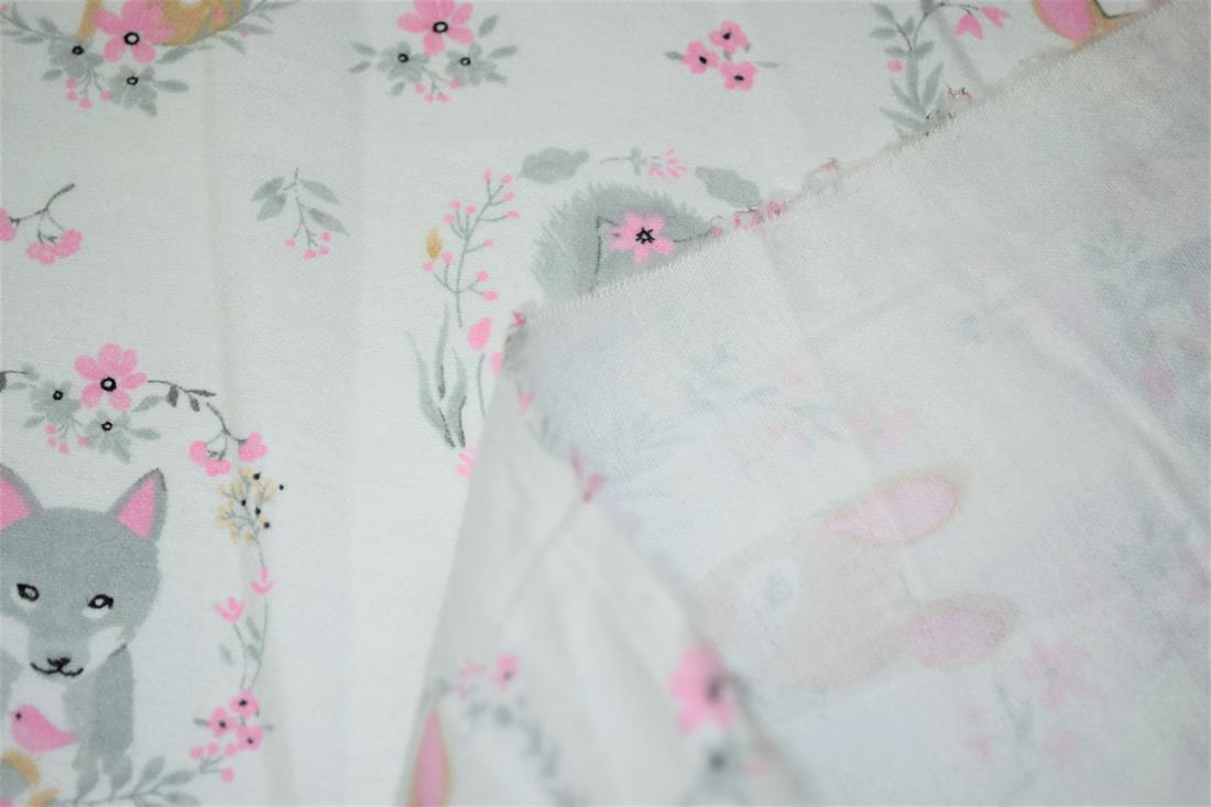 Ivory Woodland Animals Prented 100% Brushed Flannel Cotton Fabric